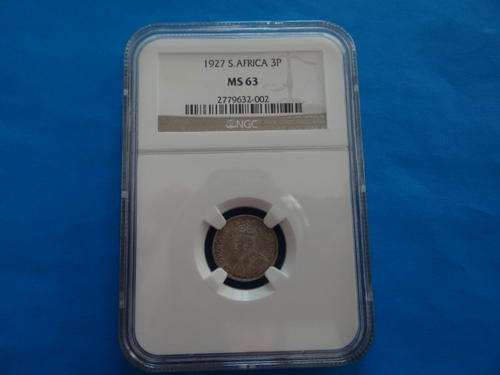 A LOVELY 1927 GRADED NGC MS 63 THREEPENCE.